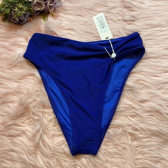 NWT Frankie’s Bikini Jenna Rib High Waist Bikini Bottom in Cerulean sz M - Picture 2 of 12
